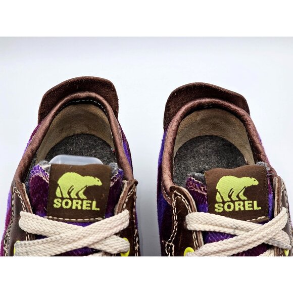 Sorel Women's Purple & Brown Mackenzie Lined Leather Plaid Sneakers Sz 6 379 - Picture 12 of 16